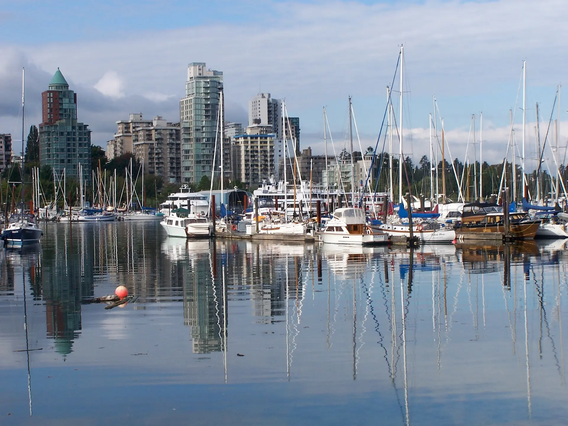 Coal Harbour marina and Vancouver waterfront skyline
