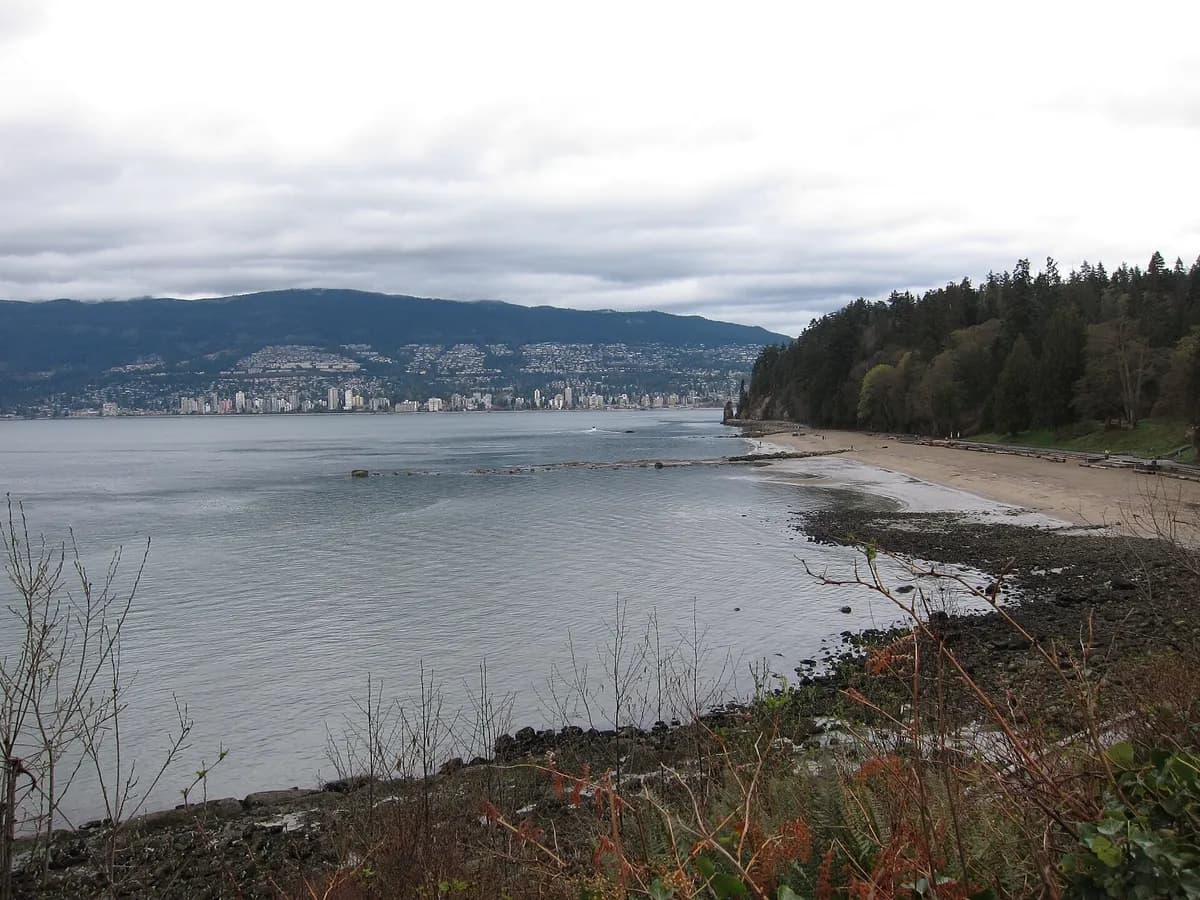 View from Ferguson Point over the water toward Third Beach and West Vancouver