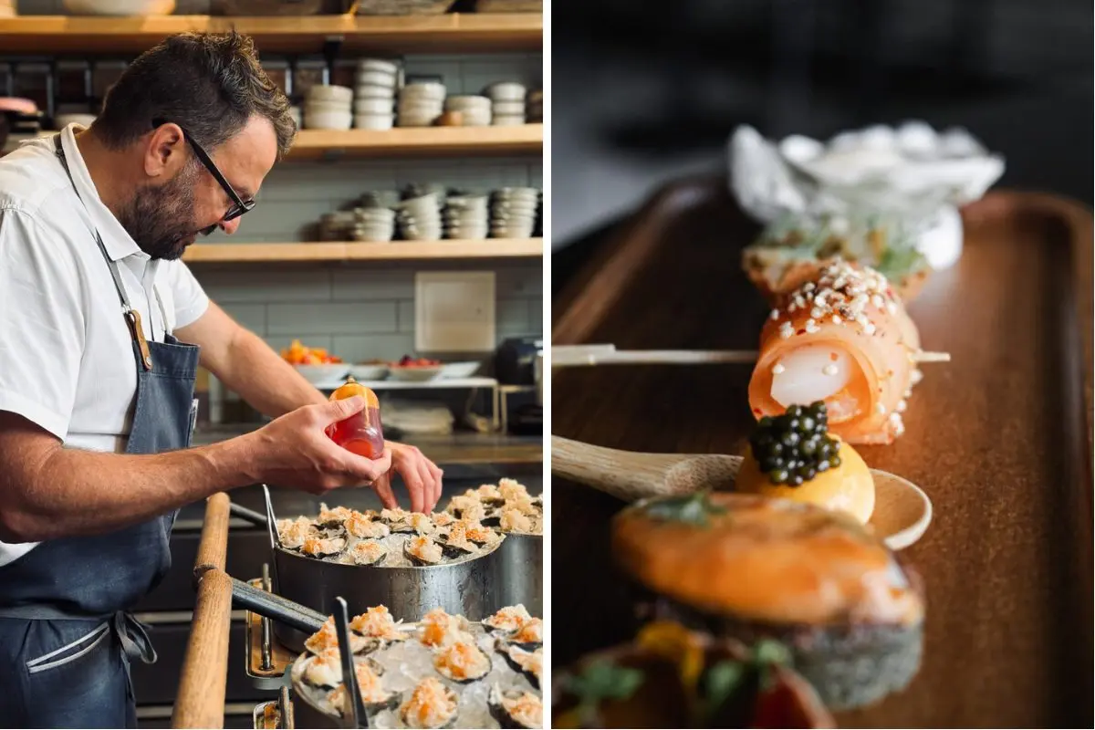 Published on Main promotional photo pairing a chef plating food with a close-up of prepared dishes, supplied through 604 Now.