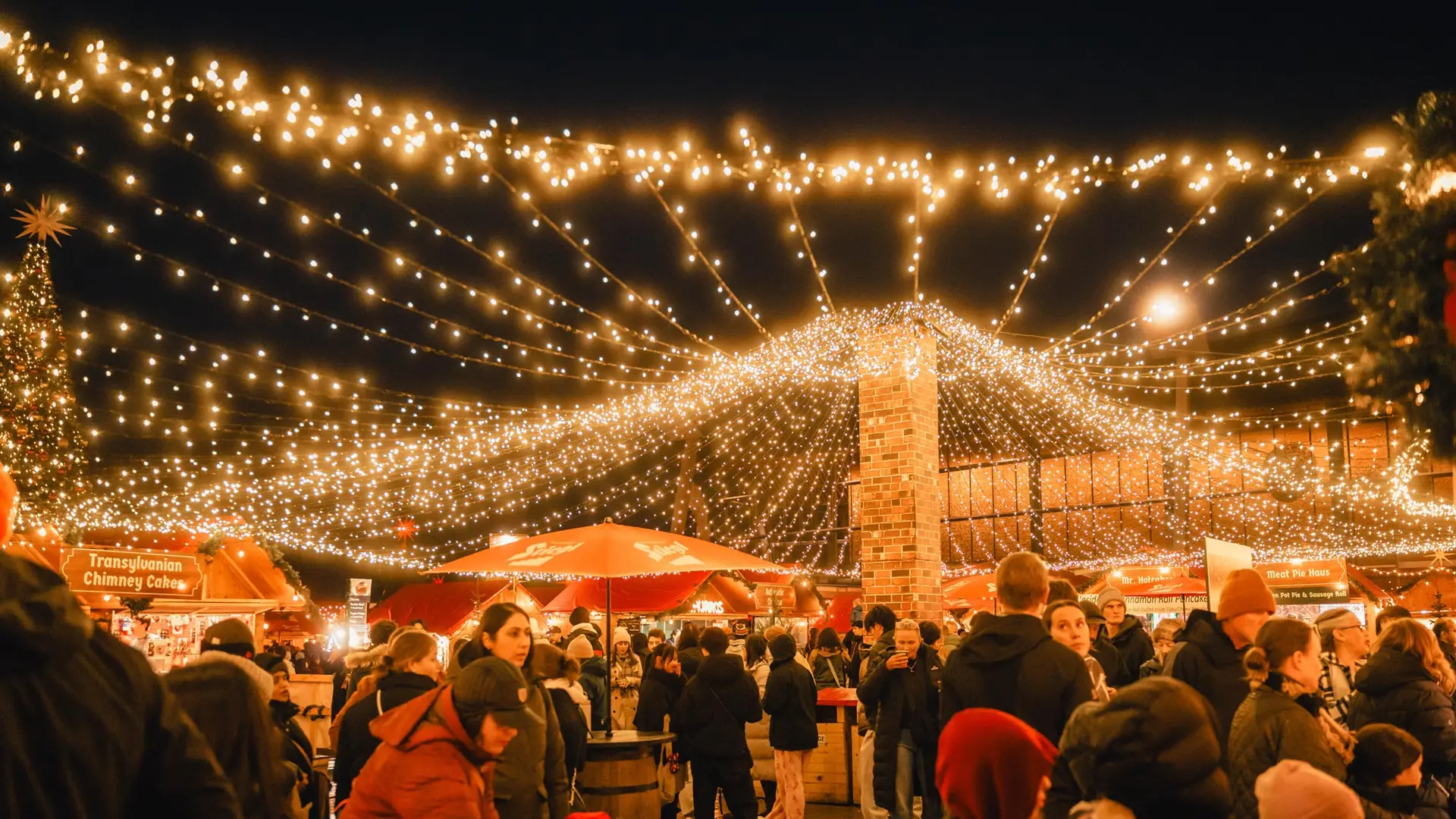 Lights over the Vancouver Christmas Market at Jack Poole Plaza