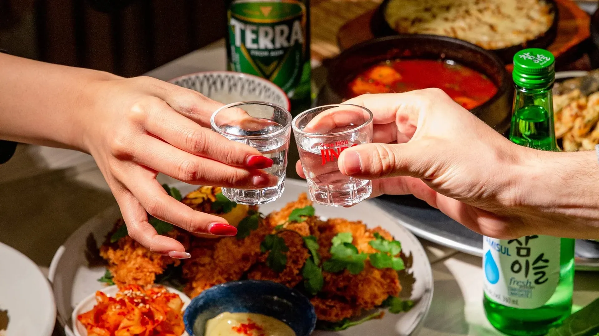 Soju and Pojangmacha Plates at Zoomak